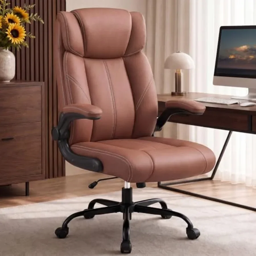 Office Chair, Leather Ergonomic Computer Desk Chair with Rocking for Home Office Use Black, Premium PU Leather, Adjustable Lumb