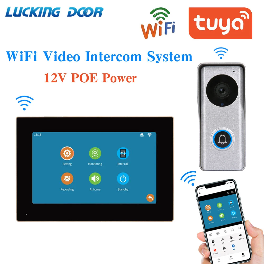 

1080P Wifi Tuya App POE IP Video Door Phone Intercom Doorbell Monitor Interphone for Villa Smart Home Security Visual Doorphone