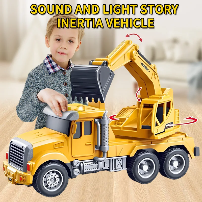 Truck Model Excavator Agitating Crane Toys for Boys Pull Back Car with Sound Light Simulated Engineering Vehicle Childern Gift