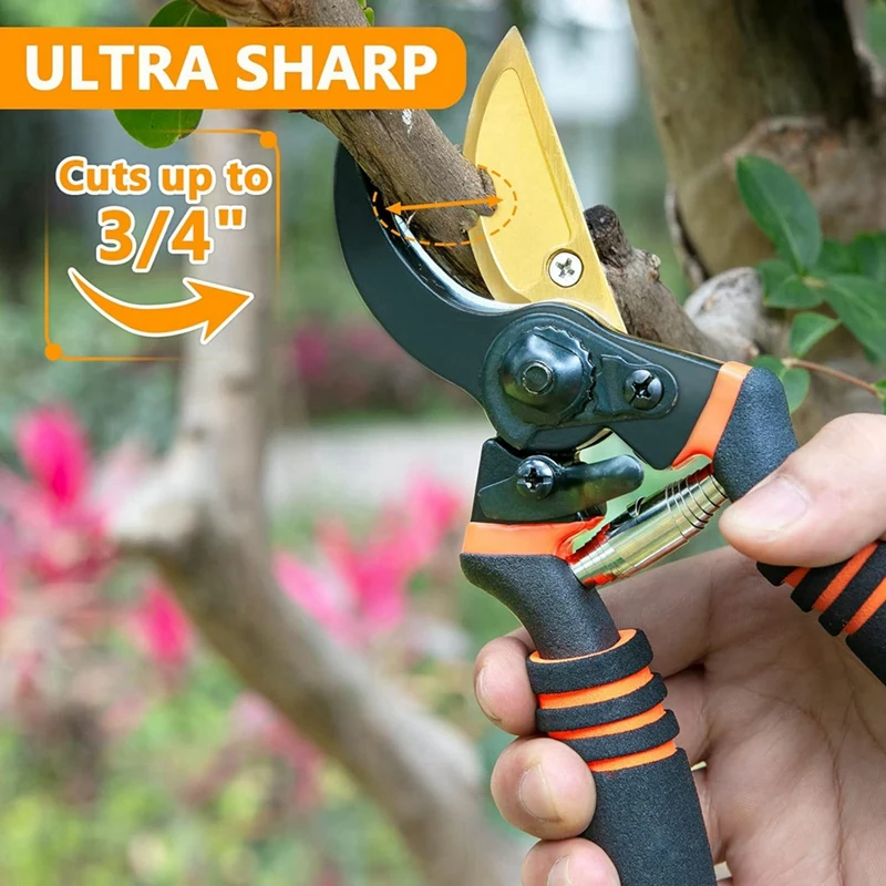 HLZS-Pruning Shears, Garden Shears - Professional Quality SK5 Steel Titanium Bypass Pruning Shears