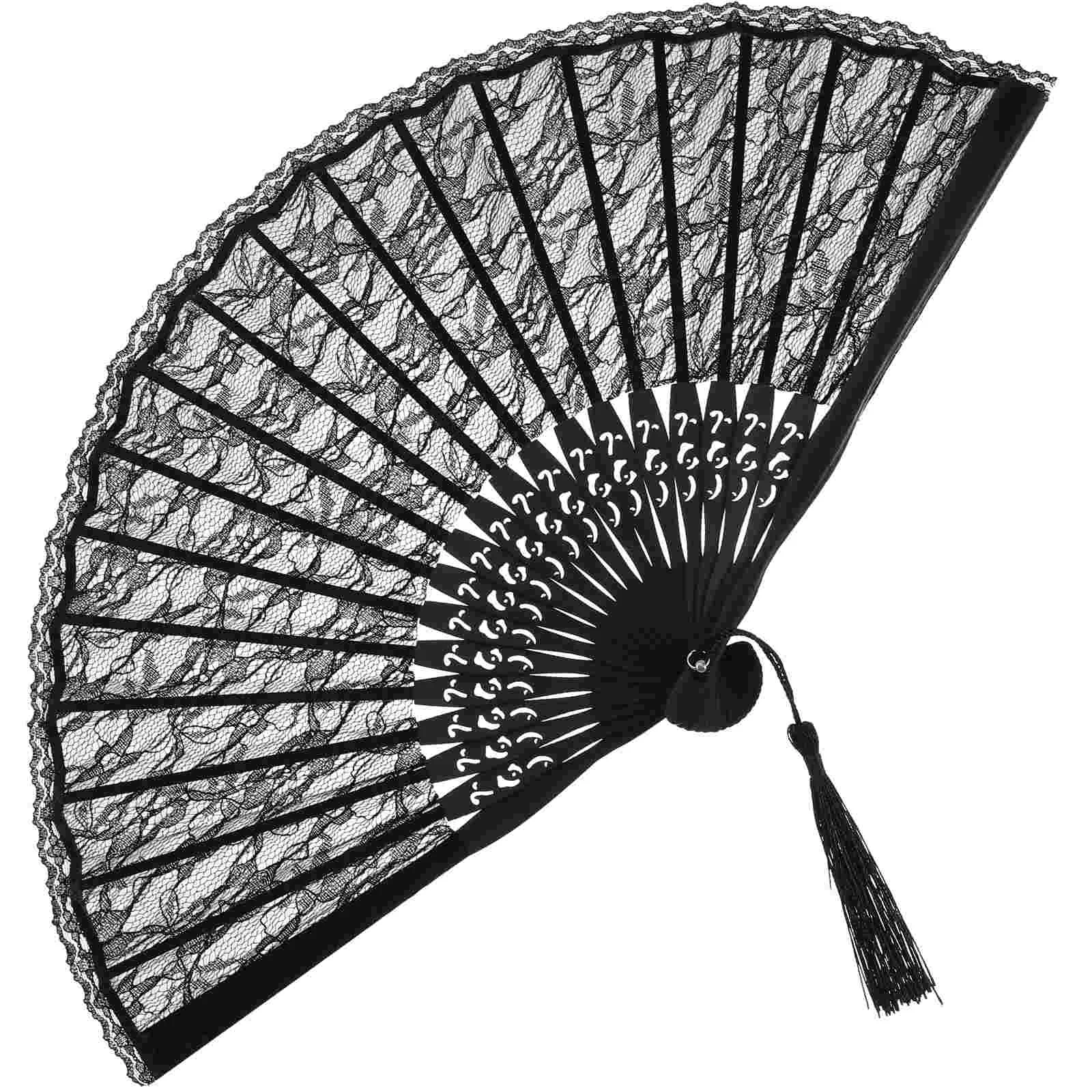 Spanish Victorian Hand Fan for Wedding Party Favor Fancy Dress (Black) Lace Folding silk fan