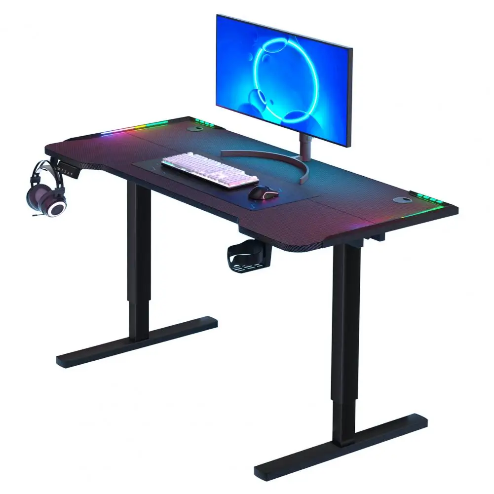 Gaming Office light Desks 56in Gaming Desk, 3 Levels Electric Lift Standing Desk, Ergonomic Computer Game Table with Colorful