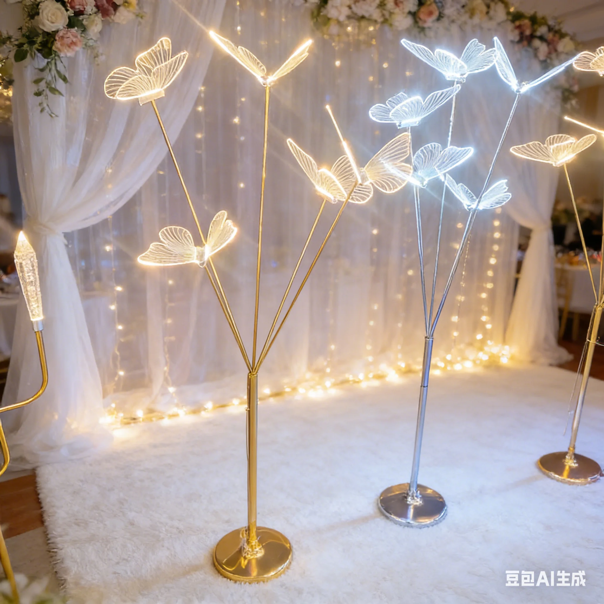 New Wedding Decoration Props Glowing Brushed Aluminum Butterfly Aisle Markers Standing Ginkgo Leaf Wedding Stage Welcome Area Or