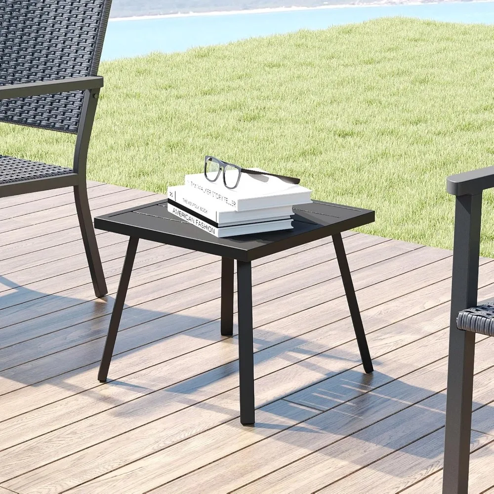 Small Metal Outdoor Coffee Side Table for Outside Patio, Square, Black