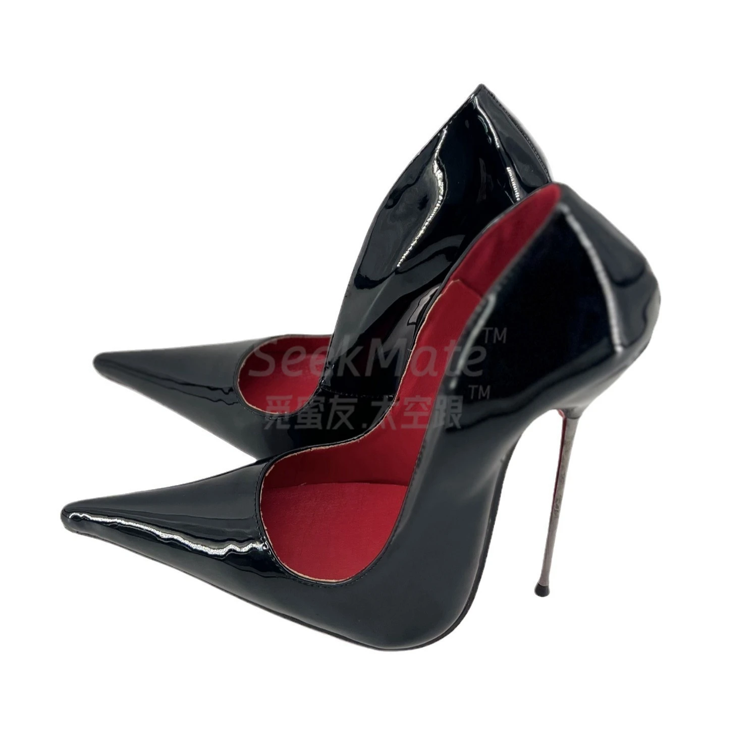 

Sexy long pointed ultra-fine heel shallow buckle strap fetish single shoe red lining red sole queen size high heels