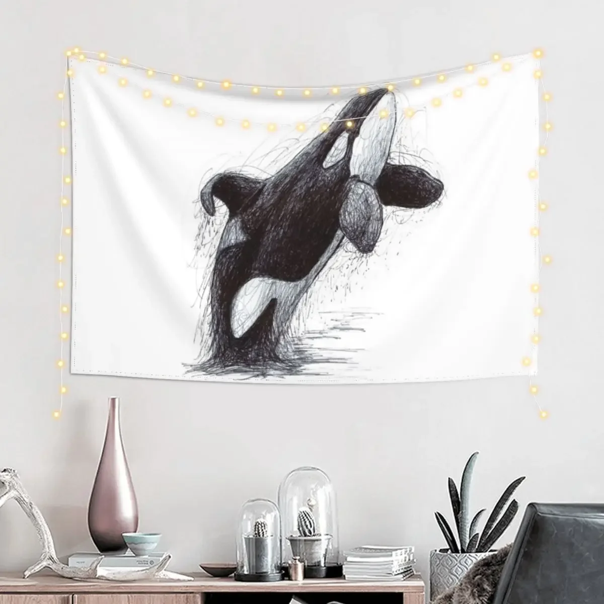 Ulises the Killer Whale Scribble Tapestry House Decor Wallpaper Bedroom Decorative Wall Murals Tapestry