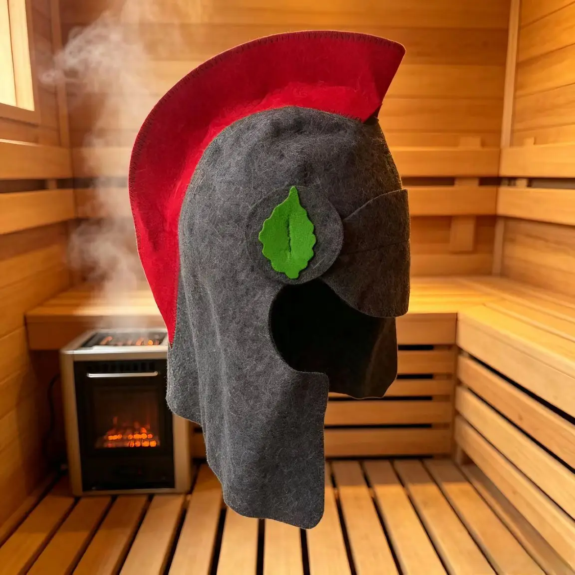 Vintage Spartan Helmet Sauna Cap Thick Wool Felt Heat Insulation Bath Hat for Sauna Room Banya Spa Men Women Gray Red Decor