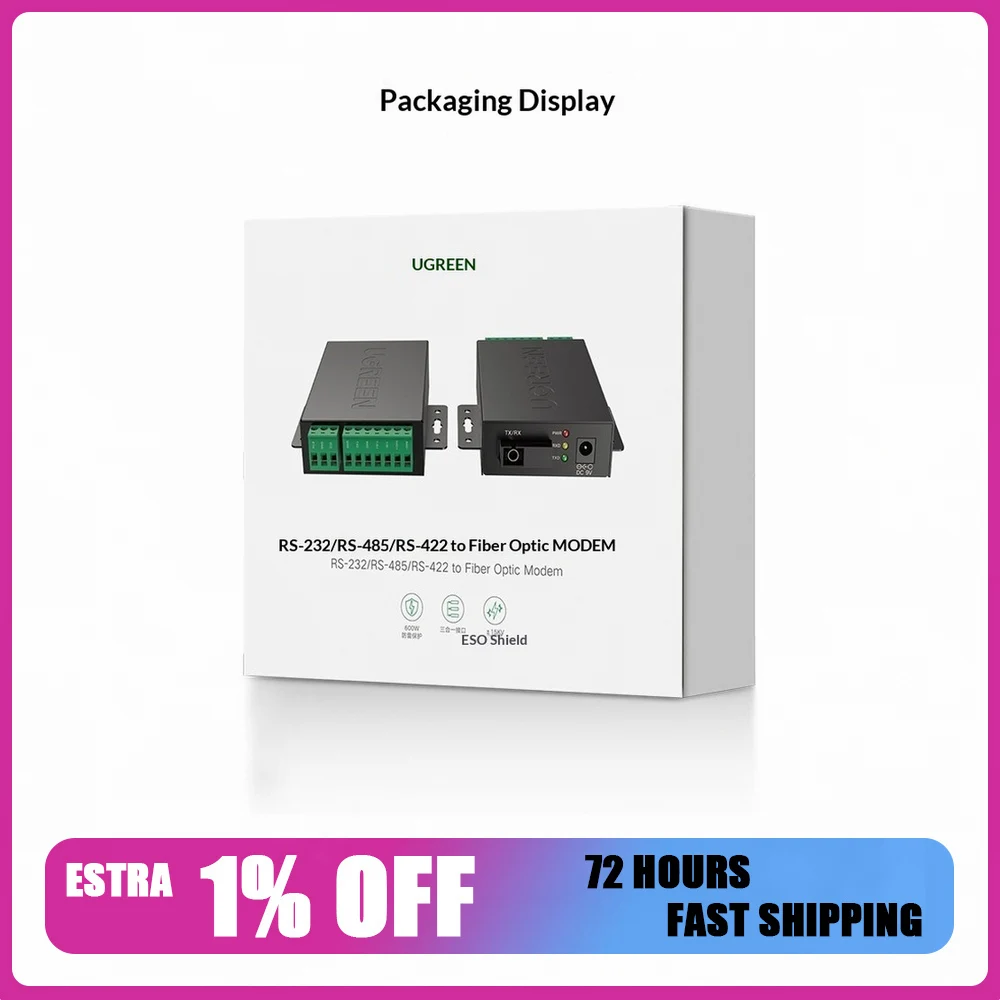 UGREEN 80736 CM365 RS232 RS422 RS485 Serial to Fiber Optic Converter Transceiver Modem Extender Industrial Adapter