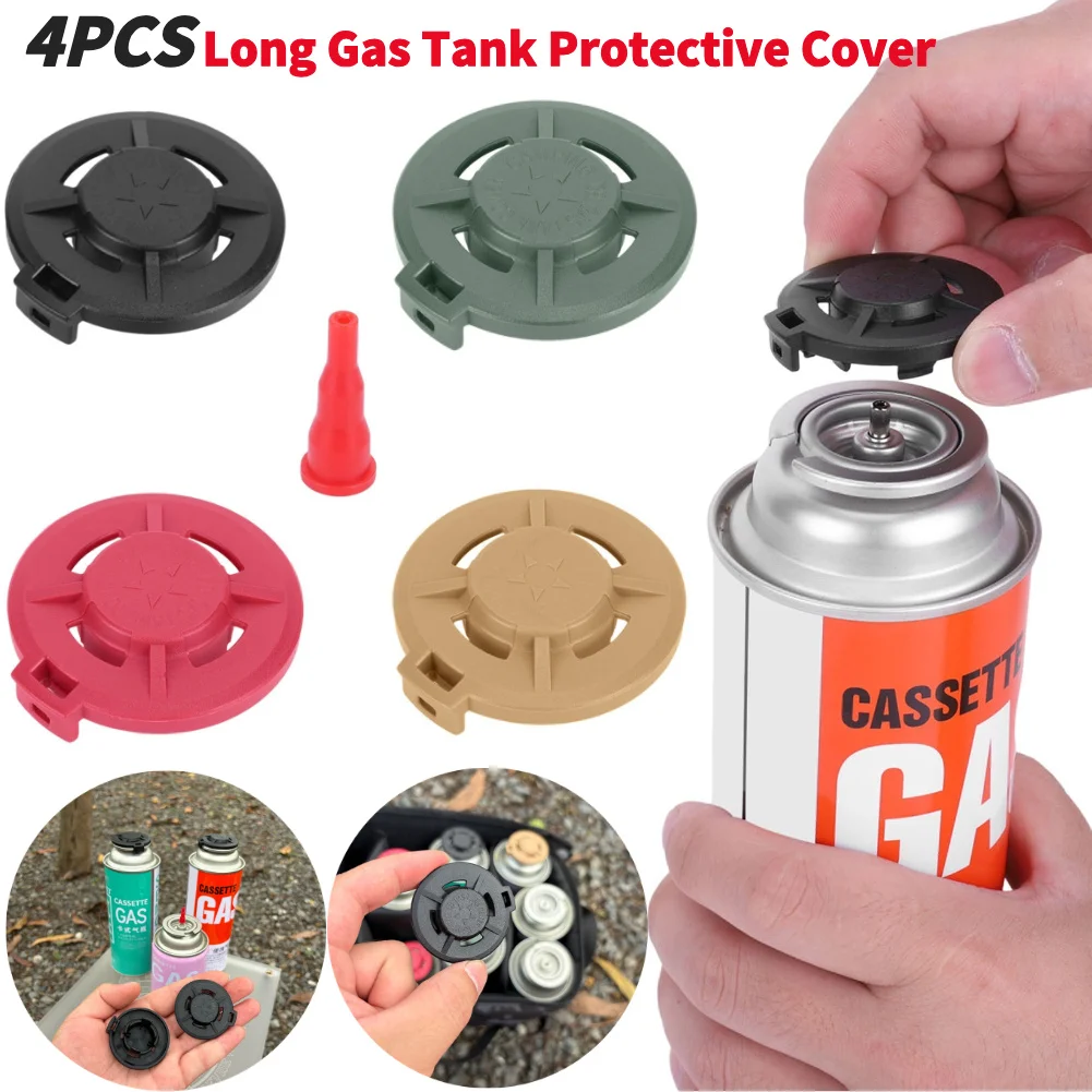 4Pcs Long Gas Tank Protective Cover with Inflator Nozzle For Outdoor CB Tank Cassette Gas Tank Leak-proof Protective Cover