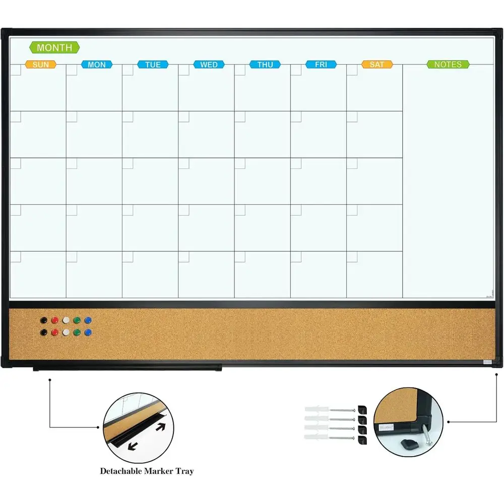 مجموعة مزدوجة من السبورة البيضاء المغناطيسية مقاس 36 × 24 بوصة، حامل جداري بإطار أسود للمنزل والمكتب والمدرسة #2