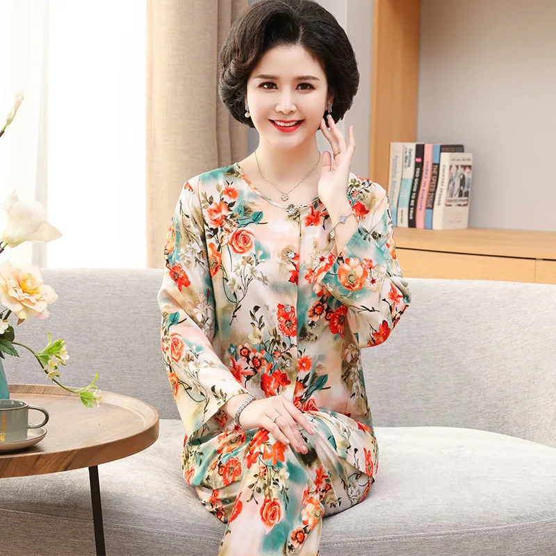 Pajama Pants Set Women's Clothing Homewear Summer Thin New Middle-aged Comfortable Casual Breathable Fashionable Loose Large