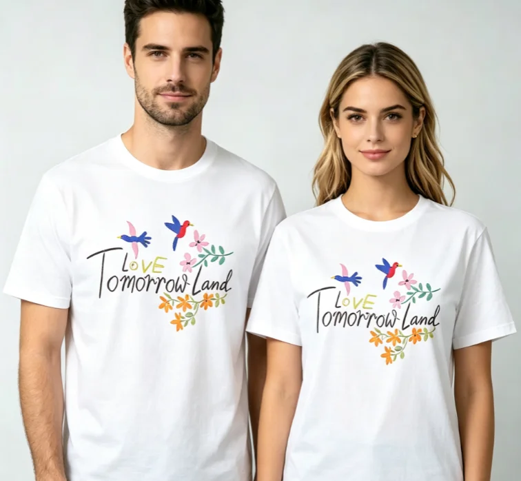2026 New Unisex Black Crew Neck T-Shirt Love Tomorrowland Colorful Birds Floral Front Print EDM Festival Oversized Cotton Tee