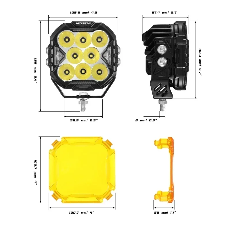 AUXBEAM 4 Inch 112W LED Cube Driving Light with Harness for Truck Pickup Offroad (Spot/Flood/Combo Beam)