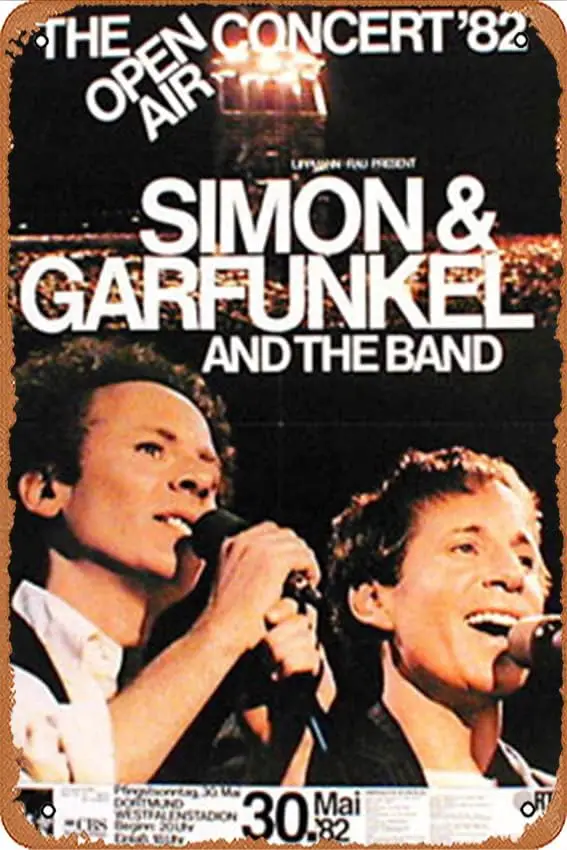 Póster de concierto de Simon Garfunkel, cartel de hojalata de Metal Retro, letrero Vintage para decoración de pared de café del hogar, 8x12 pulgadas