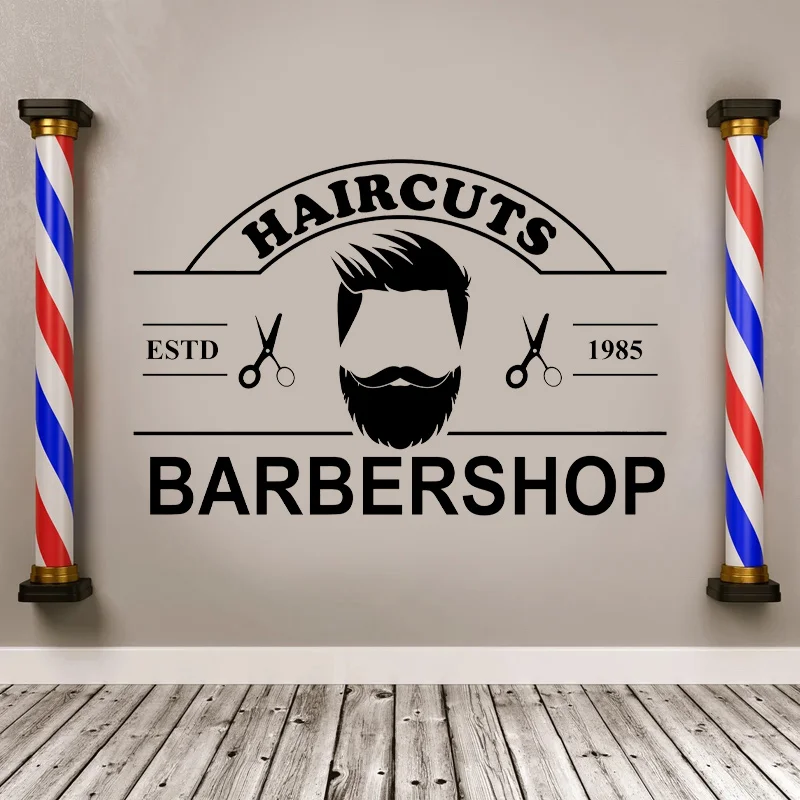 Barber Shop Wall Stickers Personality Skull Shop Logo Vinyl Decals Barber Shop Hair Salon Storefront Decoration Wall Decals BA33