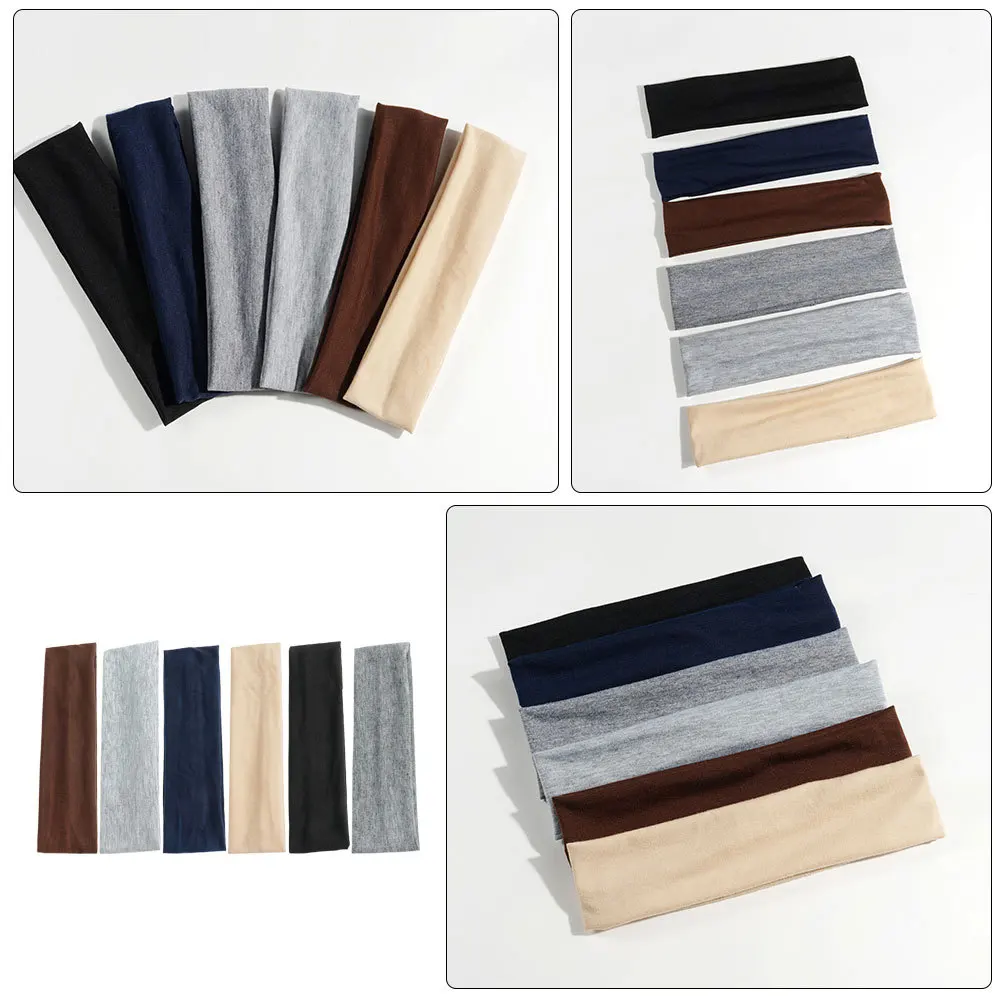 6 قطعة عصابات النساء عدم الانزلاق القطن مطاطا الرياضة العصابات الشعر اليوغا تجريب اكسسوارات سبا عقال رقيقة Headbands للنساء #1