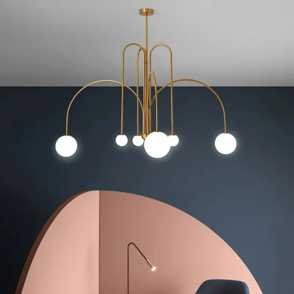 Nordic Led Iron Ceiling Chandelier Retro Bar Kitchen Pendant Lights Living Dining Room Kitchen Lighting Minimalist Line Lustre