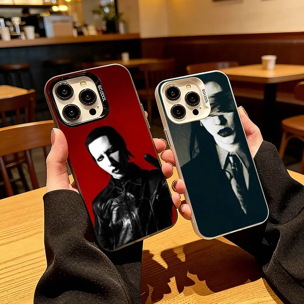 

R-Rock S-Singer M-Marilyn Manson Phone Case For iPhone 17,16,15,14,13,12,11 Plus,Pro Max,XS,Colored Silver Plated Inside Cover