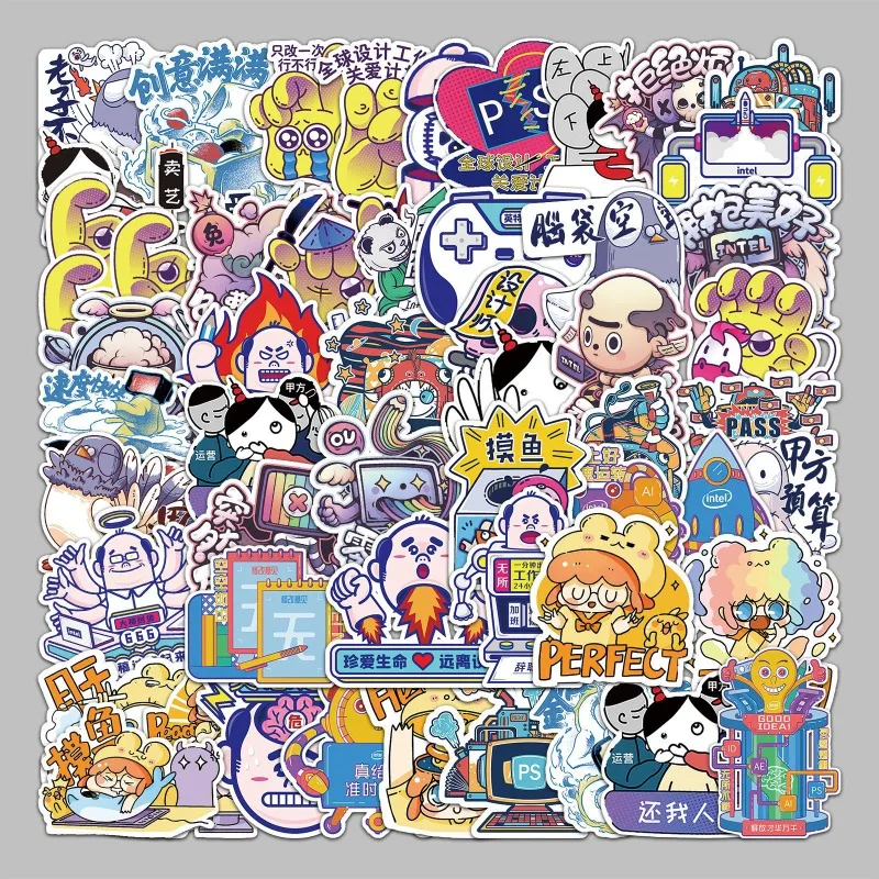 53 Stück Cartoon-Persönlichkeit, niedliche kreative Doodle-dekorative Aufkleber