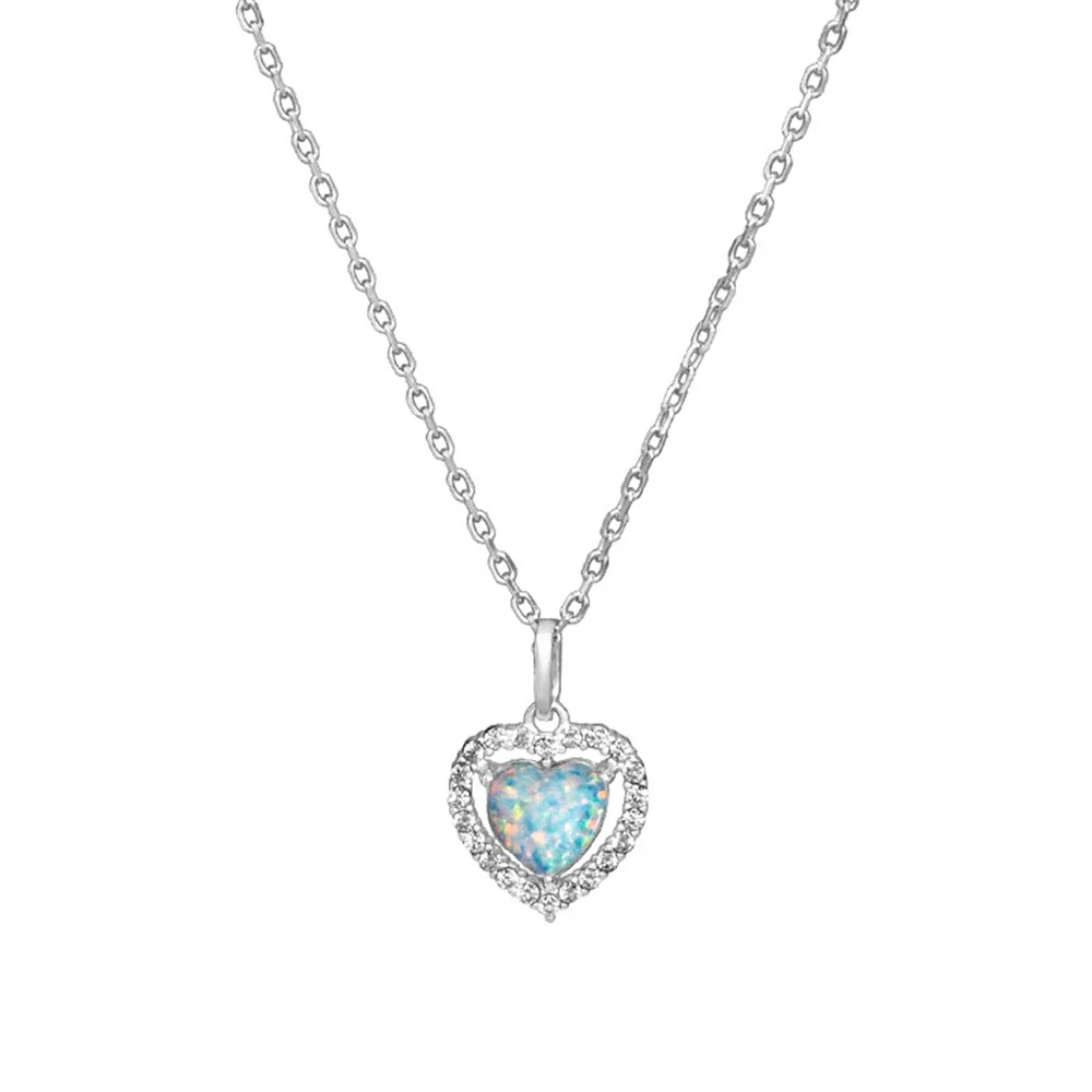 

Korean Women's Heart Necklace, S925 Sterling Silver, Opal Pendant New Light Luxury Niche Design Collarbone Chain