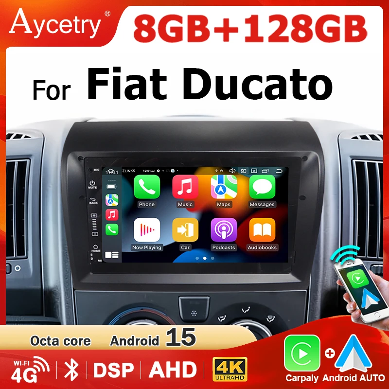 Autoradio Multimediale Wireless CarPlay Android 15 per Fiat Ducato 2008-2015, Schermo 2Din, Stereo GPS, Bluetooth, WIFI, 4G LTE