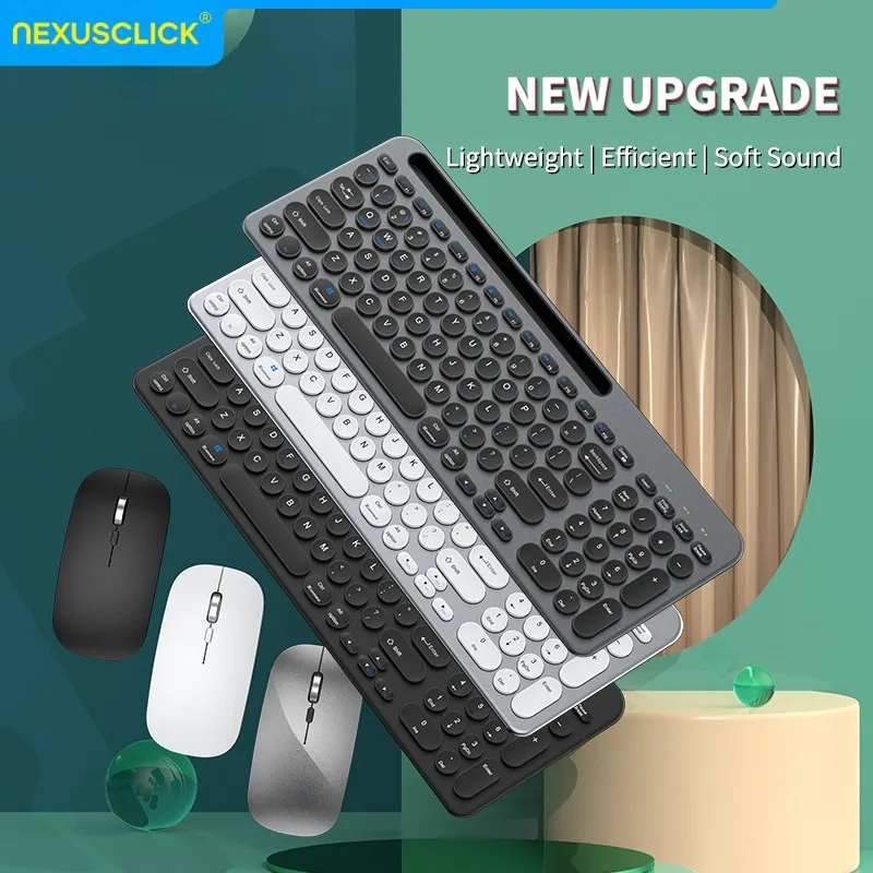 NexusClick New Wireless Bluetooth Keyboard Mouse Combo, Type-C Rechargeable Ultra-thin Full Size Office Set for Laptop Mac iPad