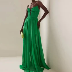 Fashion Green spaghetti-straps v-neck Formal Evening Dresses Chiffon A-Line Prom Dresses Customized فساتين سهرة