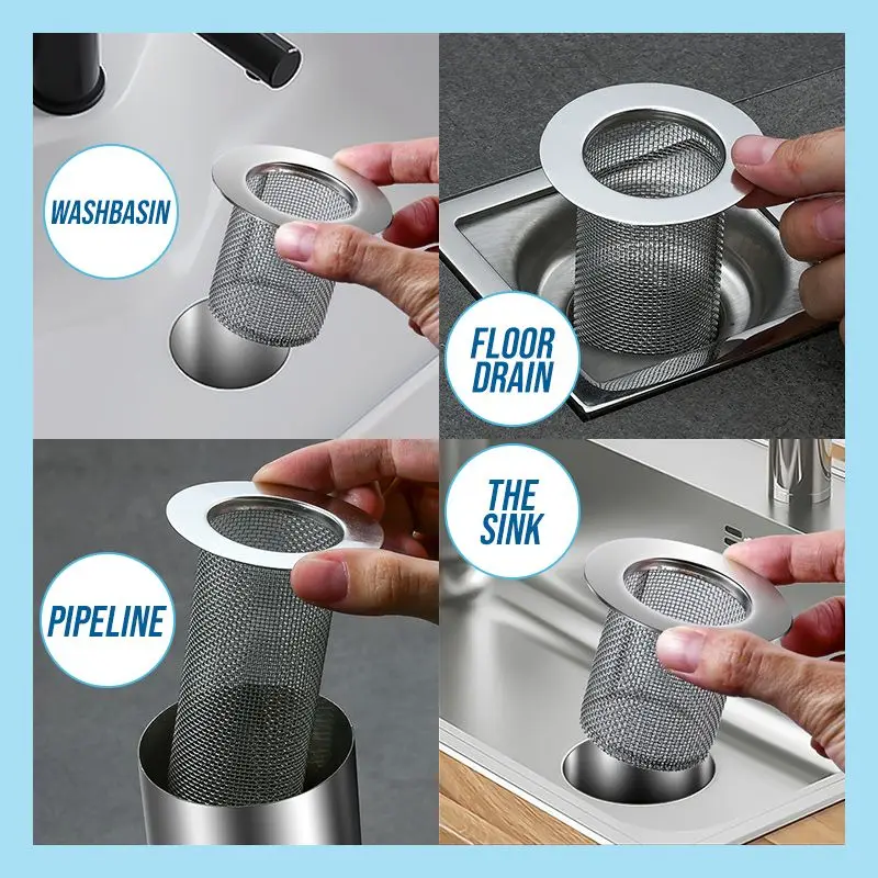 Multifuncional aço inoxidável Floor Drain Filter Mesh Basket Filter Hair Trap Banheiro Kitchen Sink Anti-clog Slag Strainer