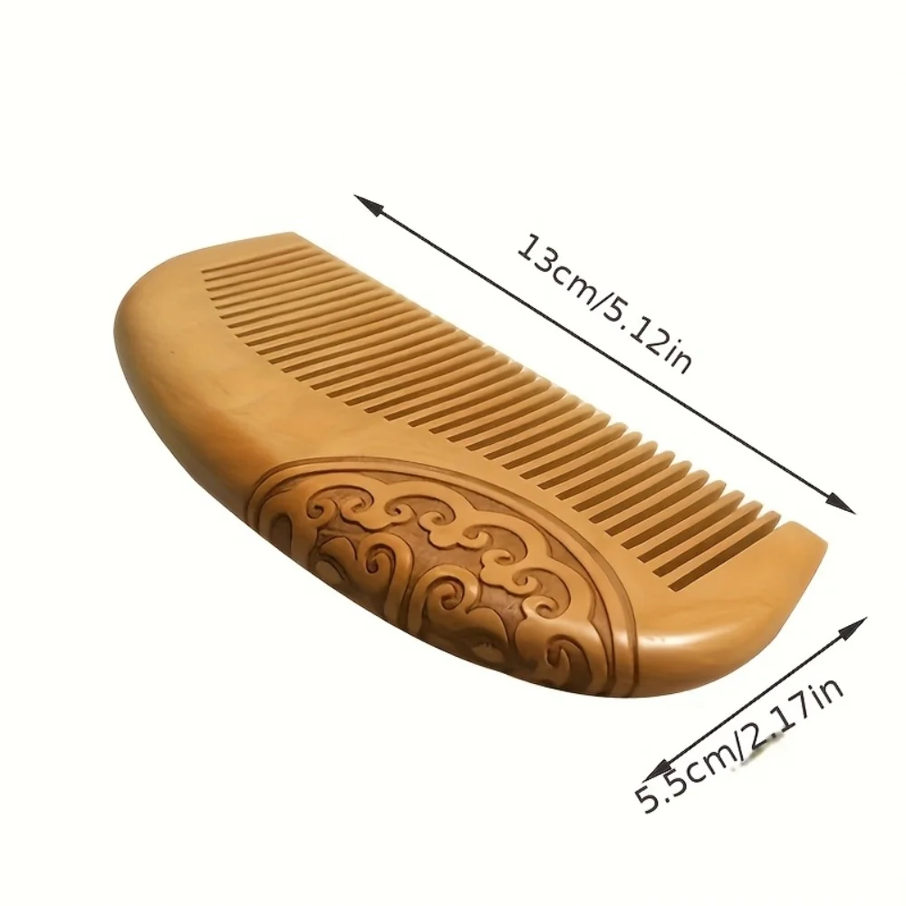 1 Natural Peach Wood Comb, Double-Sided Carved Hair Comb for Home Use, Straightening and Smoothing Hair Comb - view 3