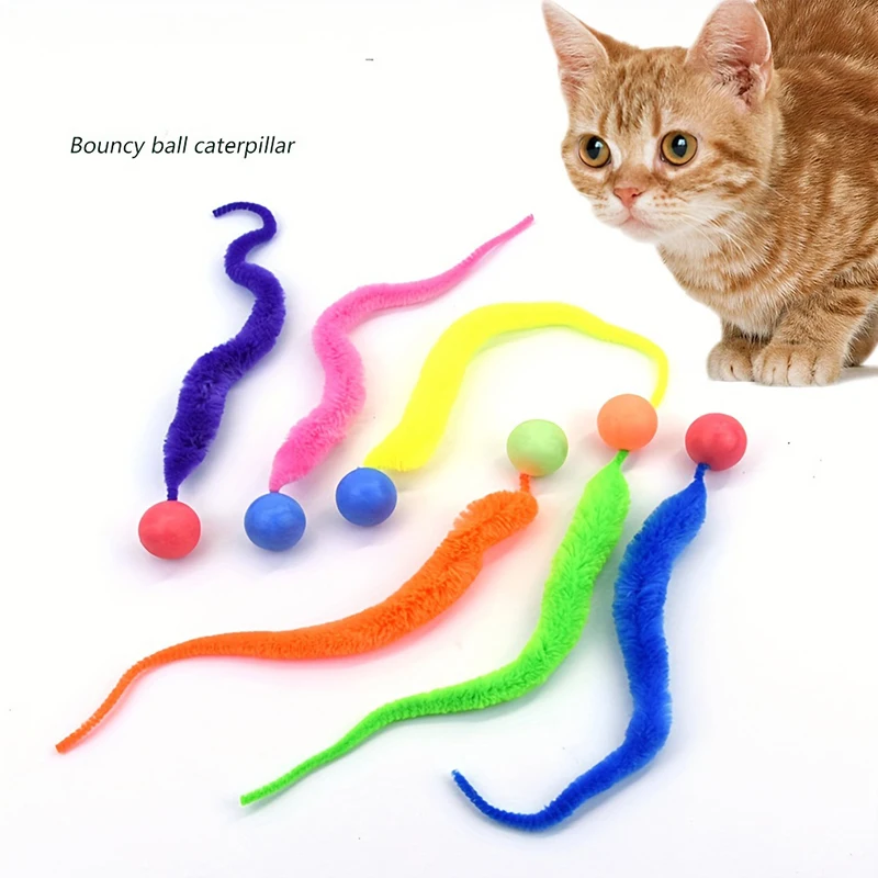 Cat Interactive Toys Tickle Cat Colorful Bouncing Ball Pet Supplies Puzzle Teasing Indoor Cat Worm Caterpillar Elastic Toy