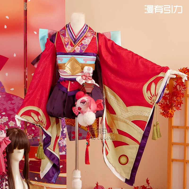 2018 Yin Yang mistrz Onmyoji gra Minamoto Kagura przebranie na karnawał Onmyoji Kawaii śliczny piękny czerwony kombinezon Kimono na Halloween