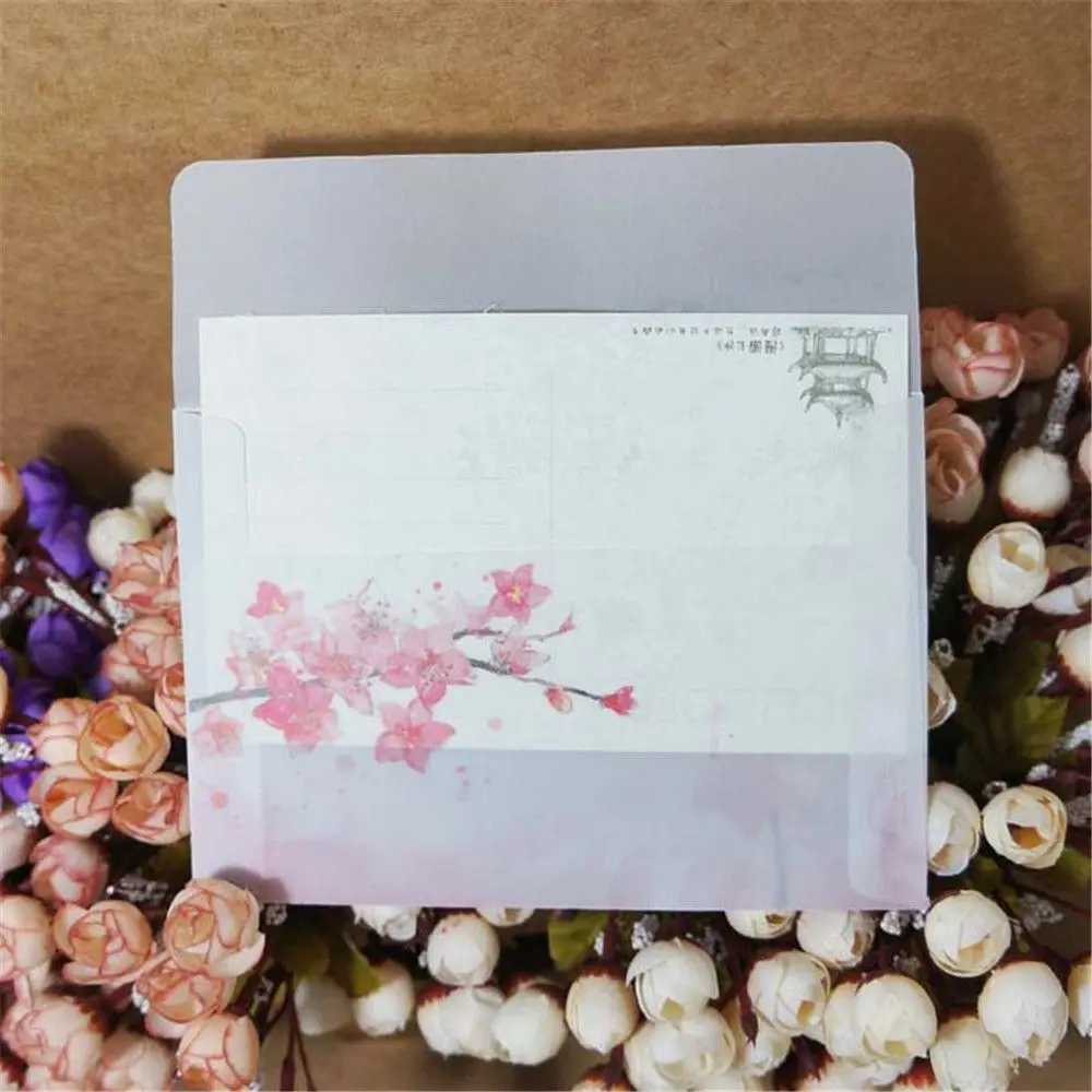 10pcs Vintage Translucent Stationery Card Cover Sulfuric Acid Paper Artificial Parchment Peach Blossom Envelope Letter Organizer