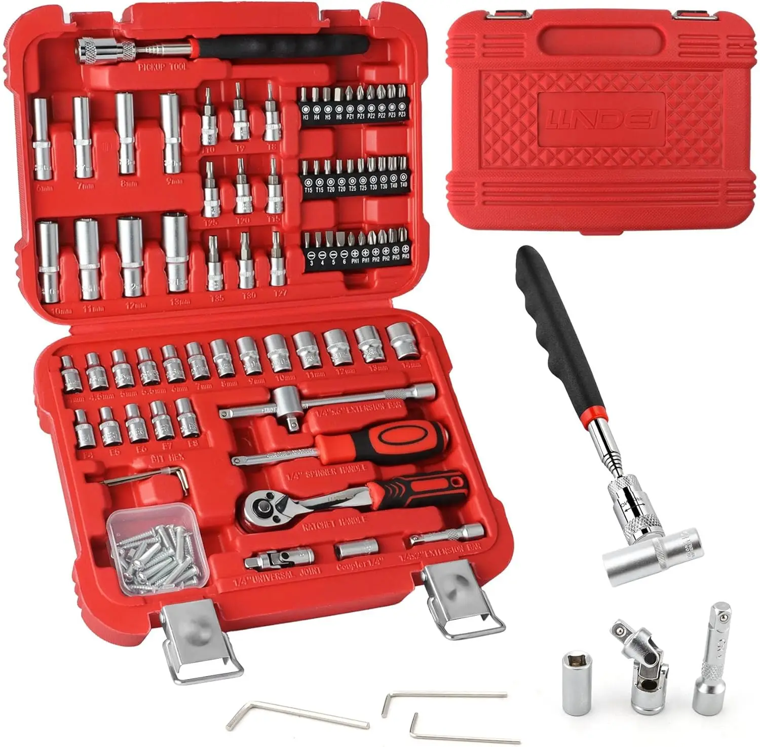 

106PCS 1/4' Drive Socket Set with Ratchet, Screwdriver Bits & Magnetic Pickup Tool, CR-V Steel, Carrying Case