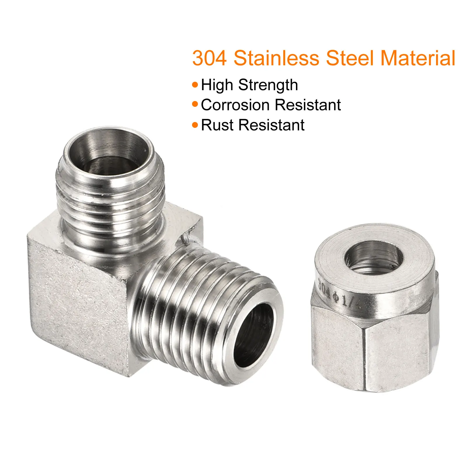 Compression Tube Fitting 304 Stainless Steel 1/4PT x 1/4" OD 90 Degree Coupling Adapter