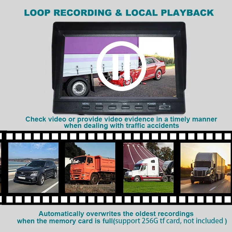 7 pollici 1024*600IPS 1080P Full Calor Camera H.264 Formato di archiviazione Doppia registrazione Doppio display Sistema di monitoraggio di sicurezza per camion