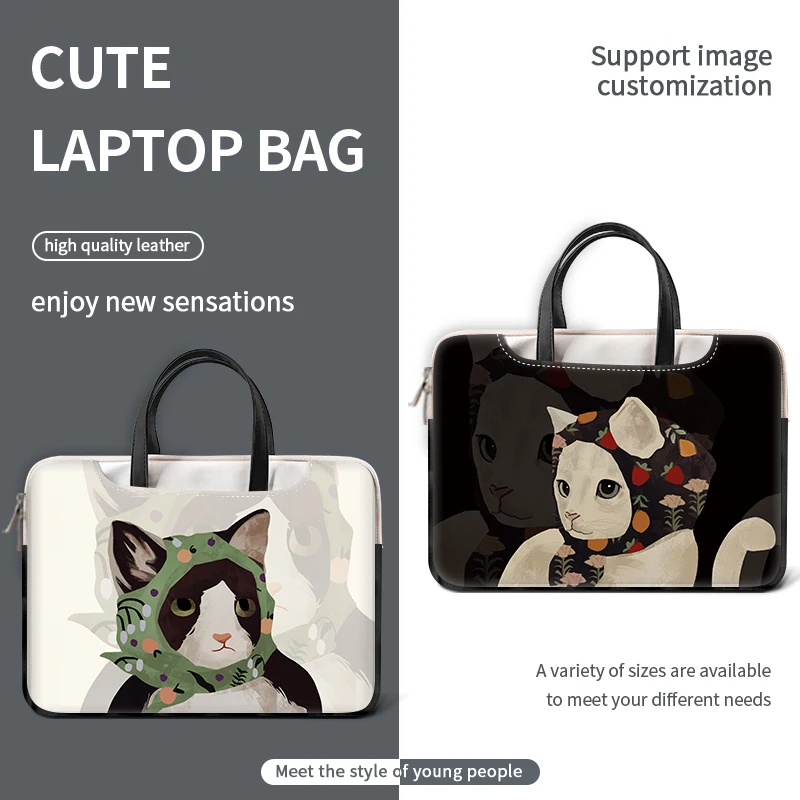 Laptop Bag Sleeve Handle Bag DIY Cartoon Waterproof Shockproof Case 13 14 15 17 inch Black Handle Bag Messenger Bag Laptop Case - Image 2