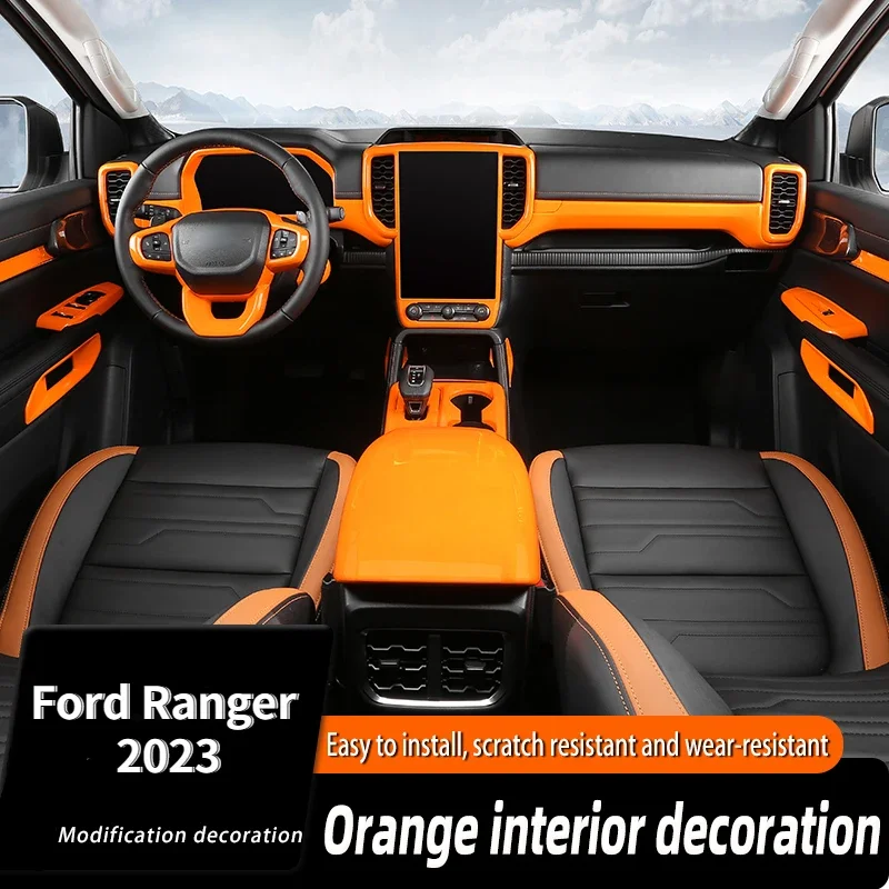 For Ford Ranger 23 ABS Orange Car Center Console Shift Panel Glass Lifting Reading Light Frame Interior Trim Sticker Accessories