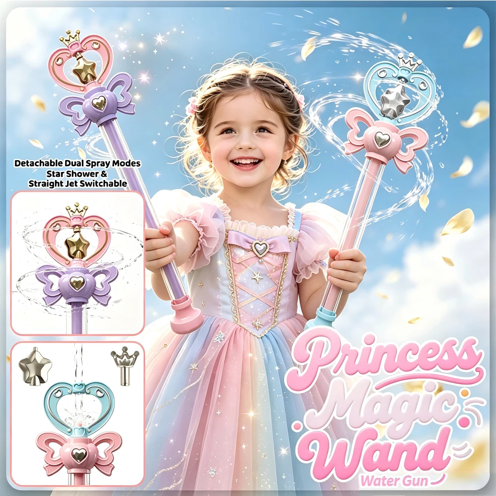Magic Fairy Wand Water Gun Dual‑Mode Spray Summer Outdoor Pool Beach Water Play Toy Water Battle Blaster Birthday Gift for Girls