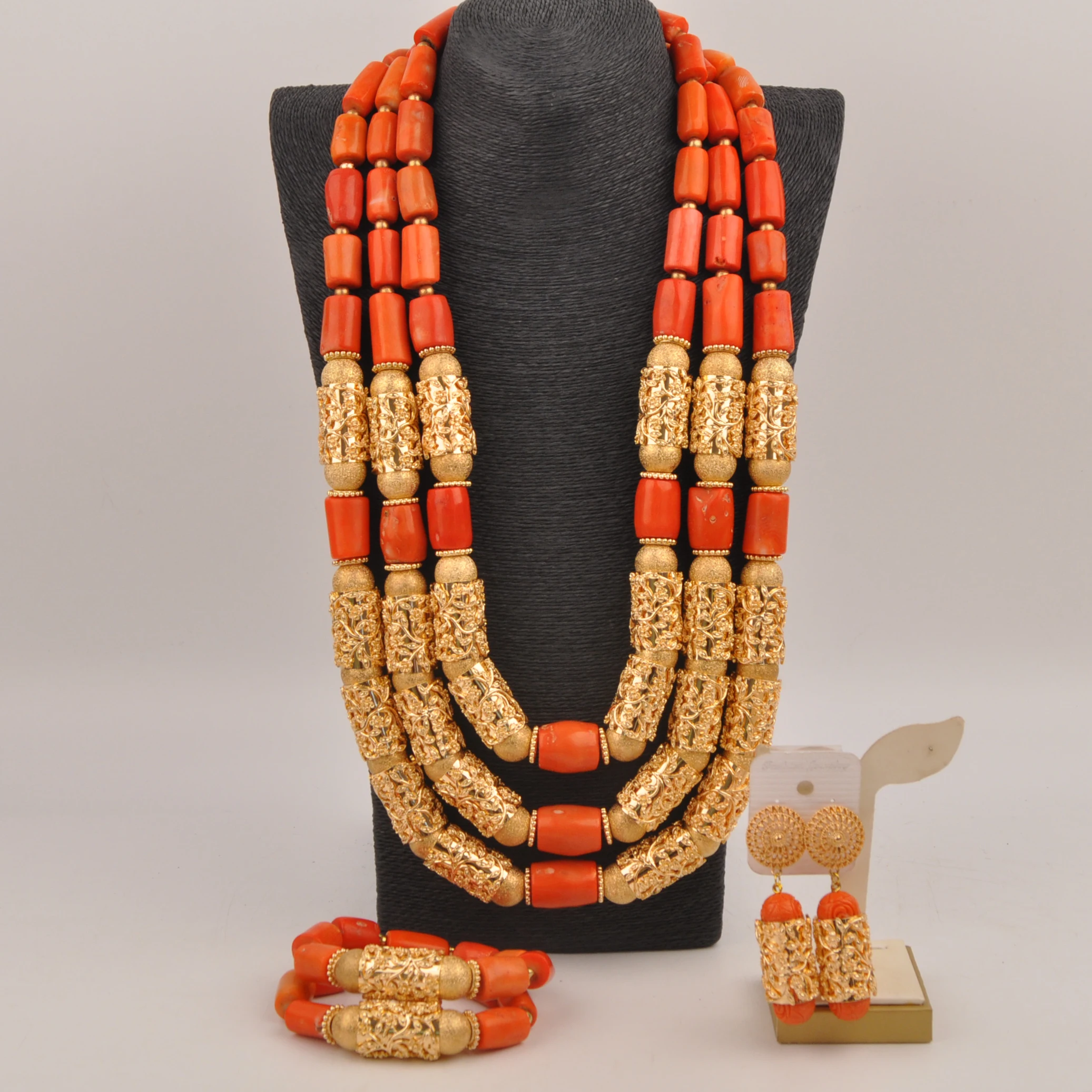 Fashion African Bridal Necklace 28inches Original Orange Coral Bead Jewelry Sets