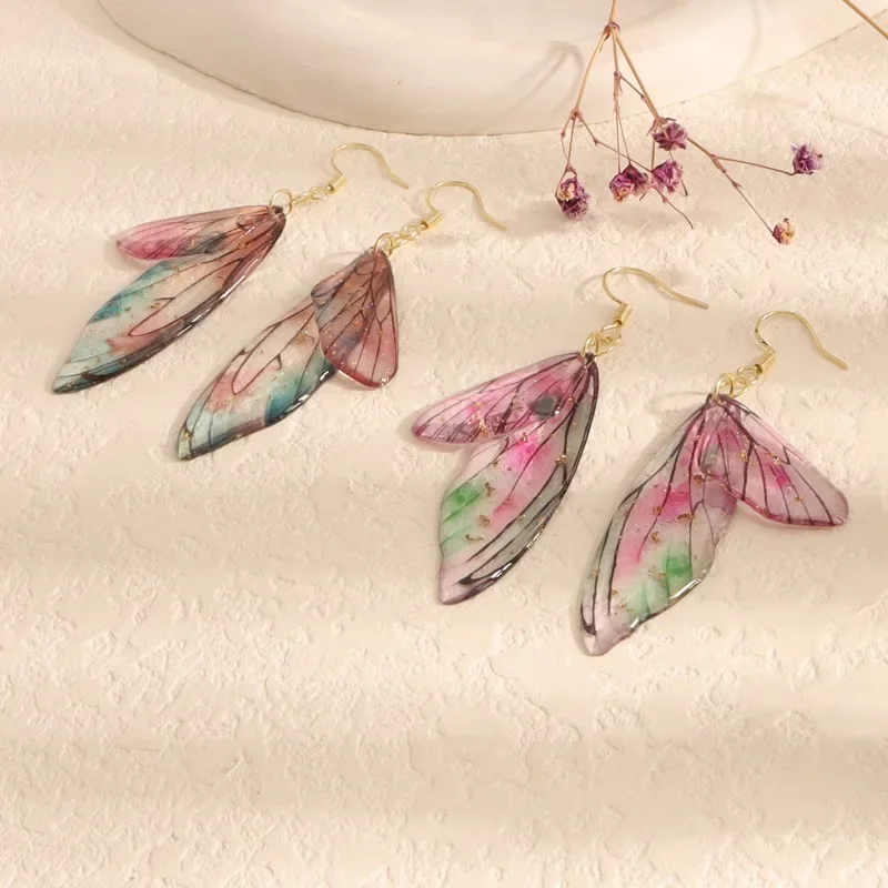 Minar Fantasy Gradient Color Resin Double Butterfly Wings Long Dangle Earrings for Women Gold Plated Alloy Party Casual Jewelry