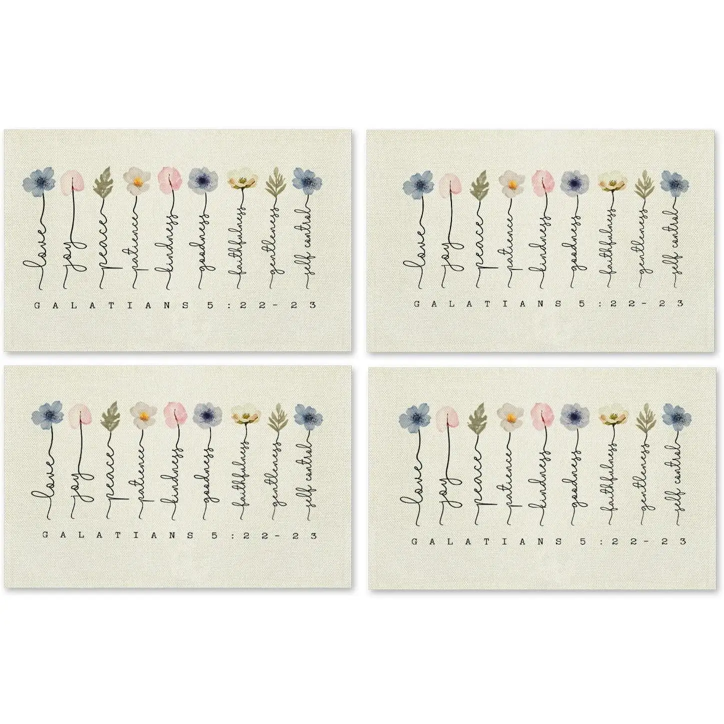 Christian Placemats Set of 4 Fruit of The Spirit Floral Bible Verse Scripture Table Mats Place Mats for Kitchen Dining Table