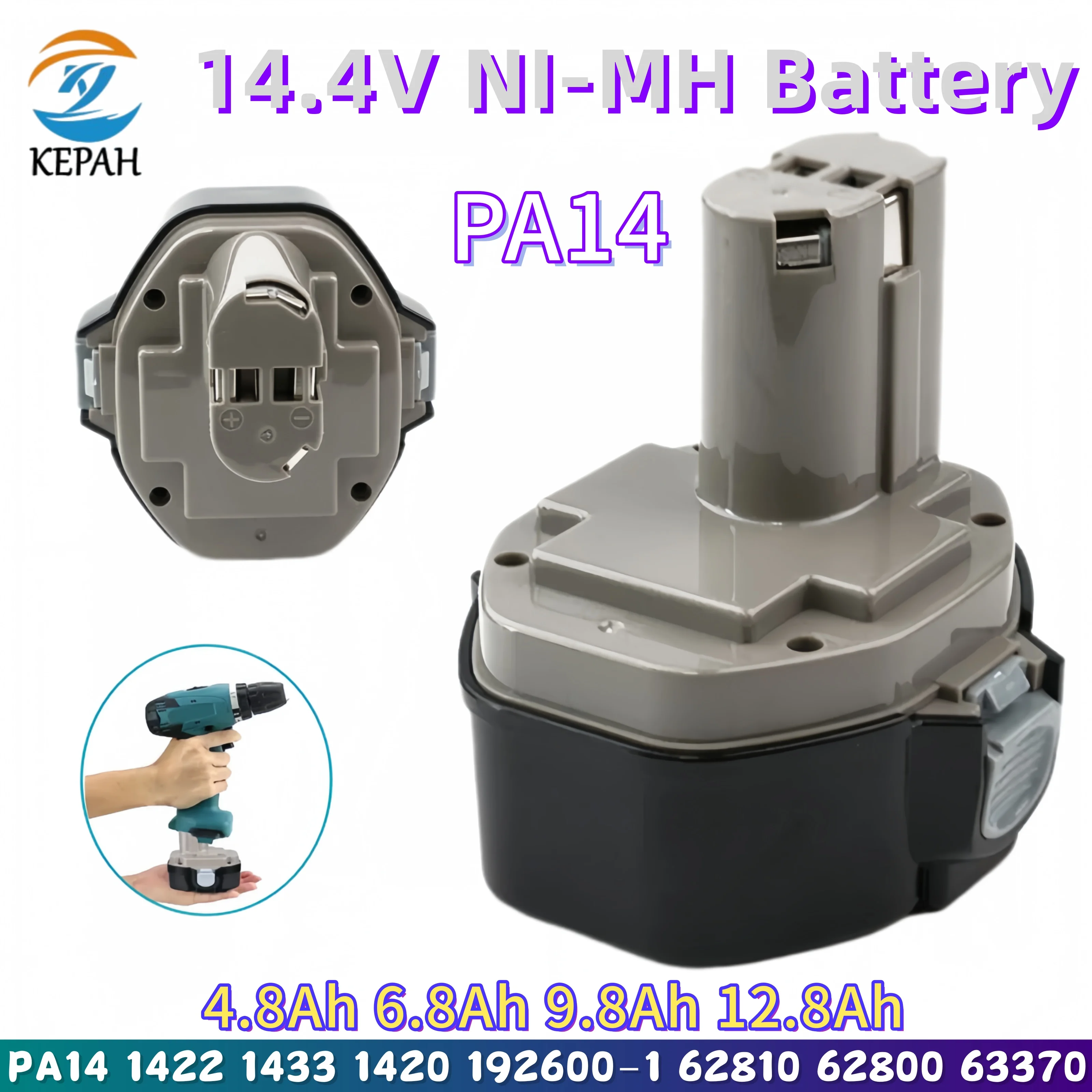 

Сменный Ni-MH аккумулятор 14,4 В, 4,8–12,8 Ач для аккумуляторных дрелей и отверток — подходит для моделей 1420, 1433, 1434, 1435, 6337D