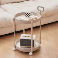 2-Tier Elegant Side Table with Wheels Trolley Table in Living Room Simple Sofa Table with Handle Easy To Move Coffee Table