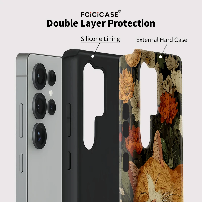 Fcicicase Luxury Flower Cat Pattern Case For Samsung Galaxy S25+ S24+ S 23 Ultra S 24 Plus S20 FE Dual Layer Acrylic TPU Cover