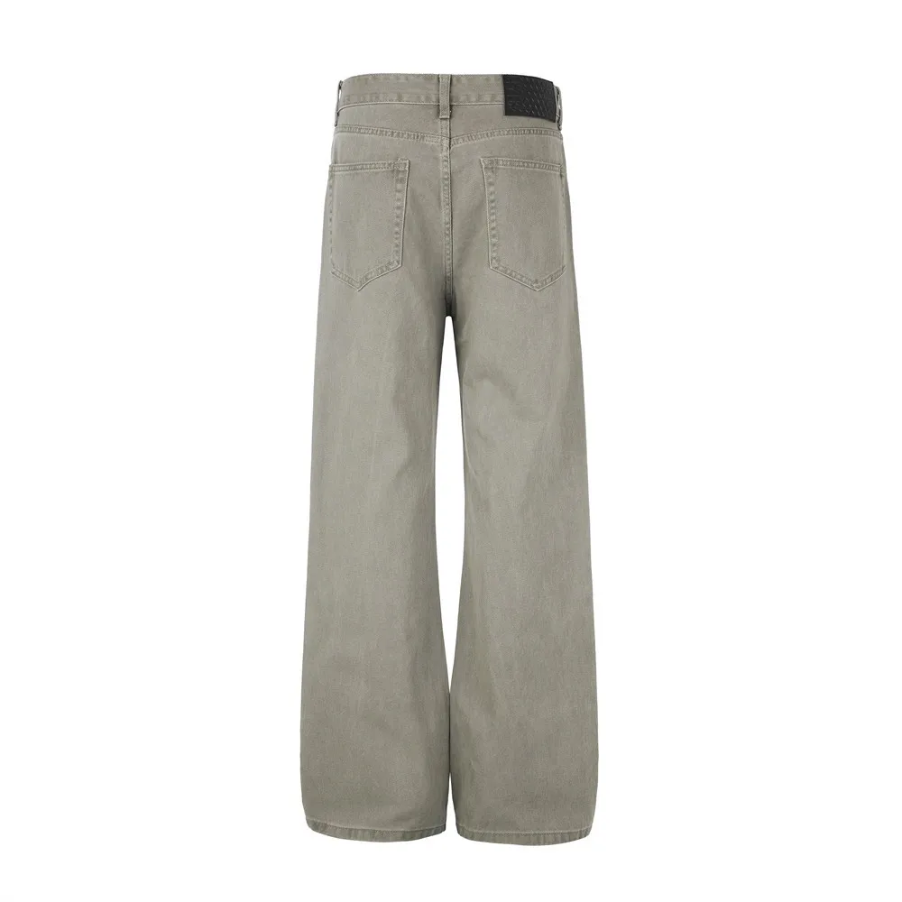 MWJLPWQ Cleanfit Casual Denim Trousers For Men High Street Trendy Basic Versatile Straight Pants Loose Wide-Leg Jeans 20986