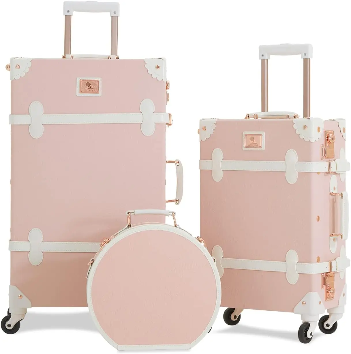 3 Stück Vintage Koffer Set Frauen niedlich Handgepäck mit Hut Box Kosmetik koffer (geprägt rosa, 26 "" 20 "" 12 "")