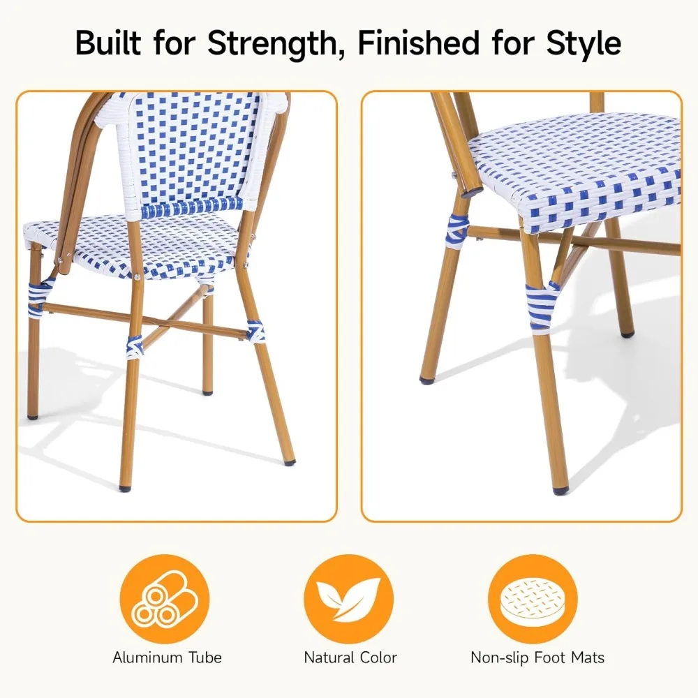 Ensemble de bistro français 3 pièces en osier, ensemble de bistro de patio avec table et 2 chaises de salle à manger, toutes saisons ‎ Extérieur ‎ Ensemble bistro avec aluminium