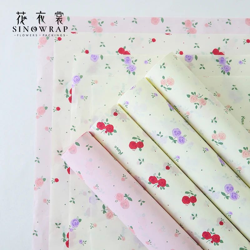 Sinowrap New Arrival Flower Tissue Wrapping Paper Single Sided Rose Pattern 20pcs Floral Bouquet Monther's Day Florist Supplies