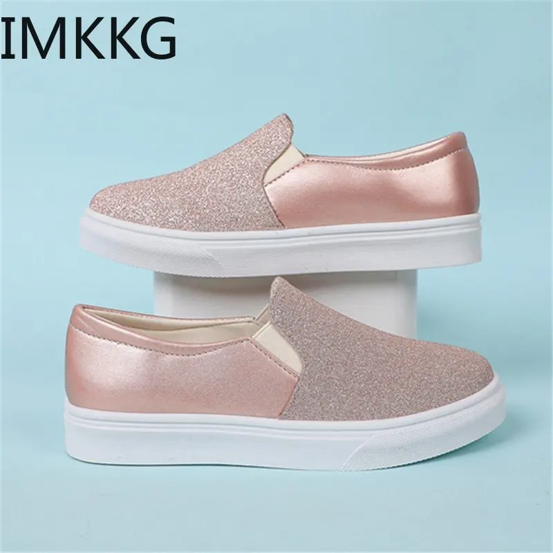 Women's Sequin Decoration Leisure Sneakers Flat Lightweight Slip on Low Top Casual Shoes Women's Footwear Size 43