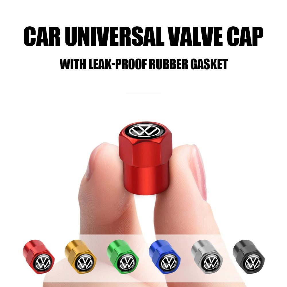 4pcs Car Wheel Tire Valve Caps Stem Case With Logo Auto Styling For Volkwagen VW R-line GTI UPi Golf Passat Jetta Touran CADDY